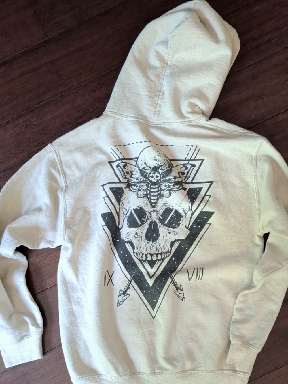 SCW Skull Goth Cream Graphic Hoodie with Death Skull Crest